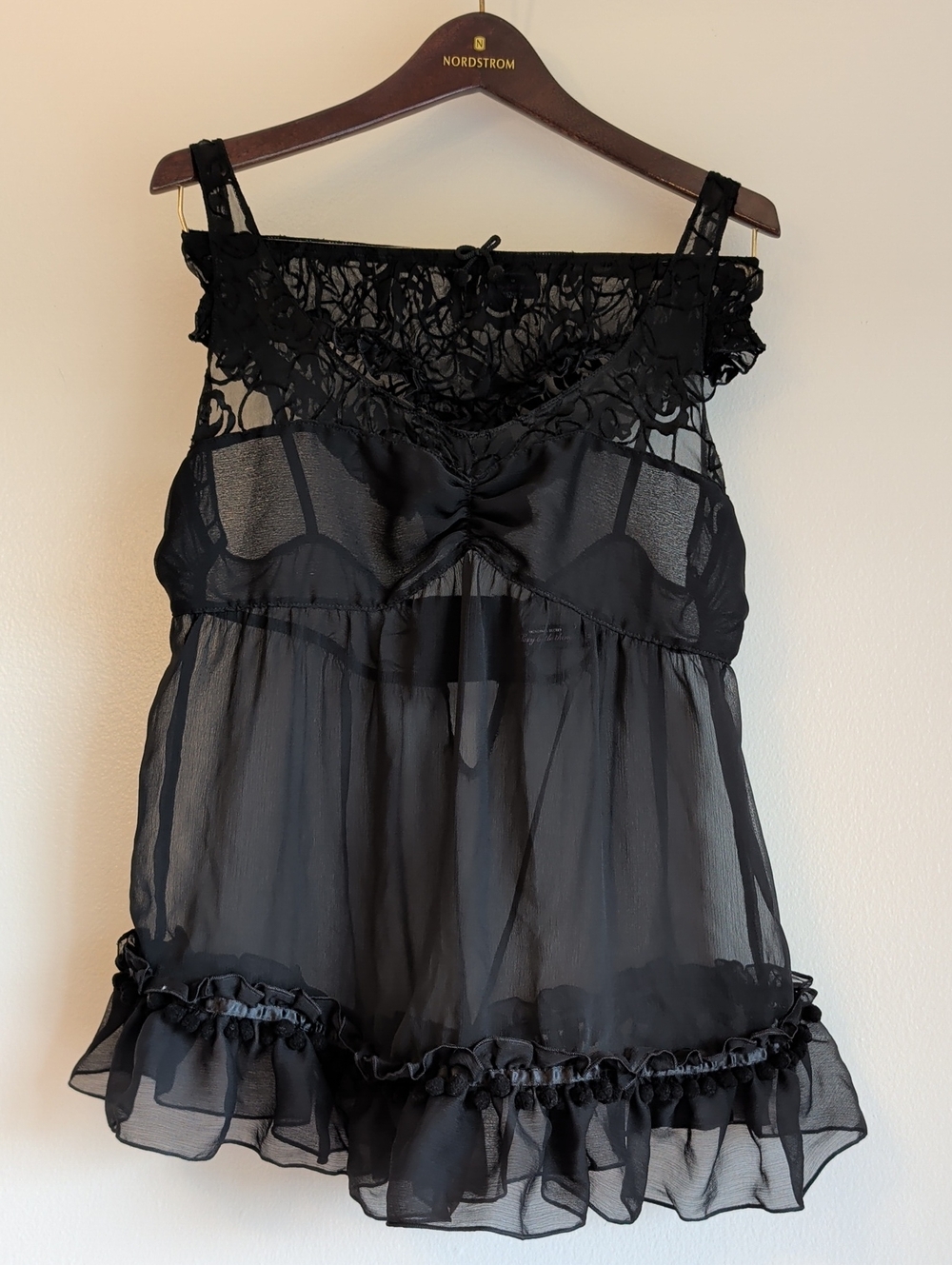 Victoria's Secret Black Sheer Lace Ruffle Chemise
